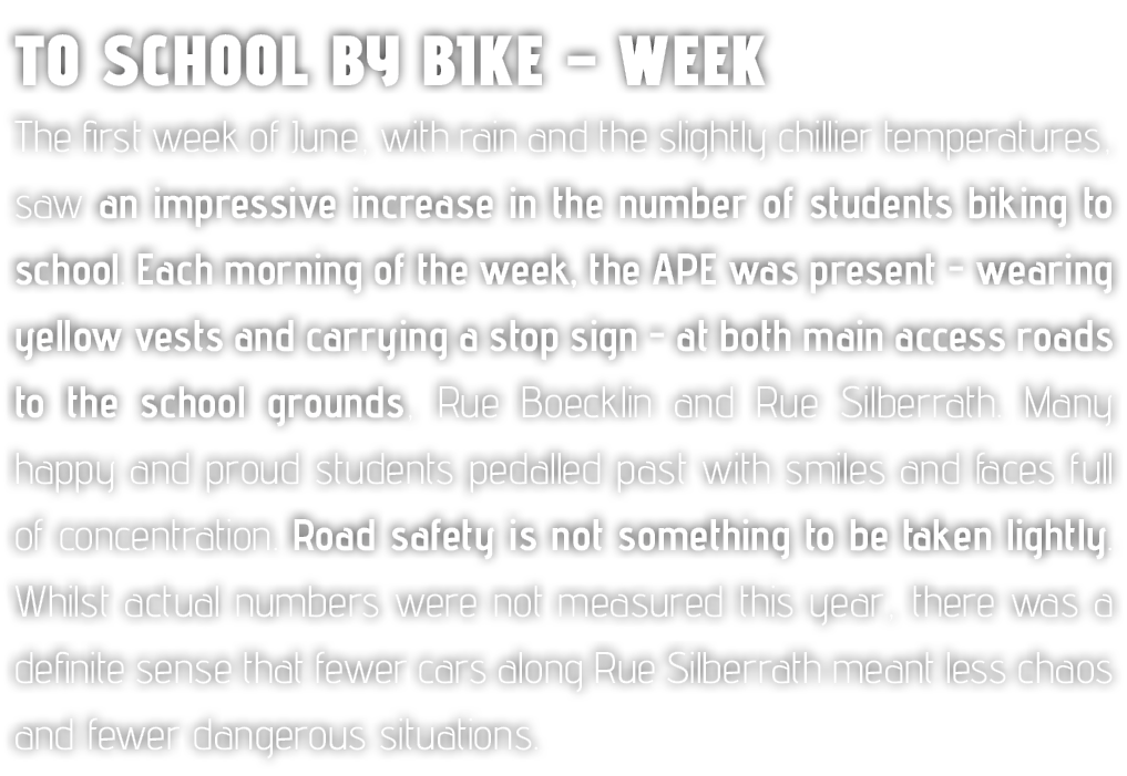To School by Bike – week The first week of June, with rain and the slightly chillier temperatures, saw an impressive ...