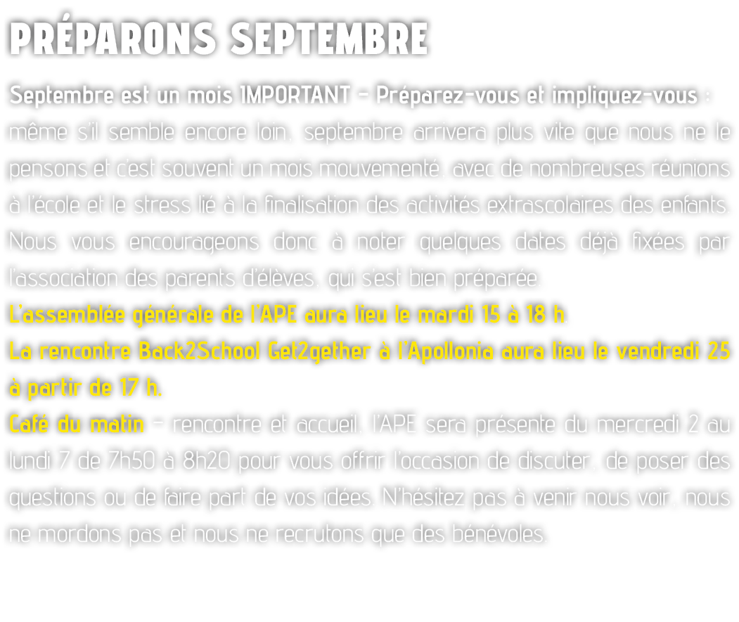 Pr parons Septembre Septembre est un mois IMPORTANT – Pr parez vous et impliquez vous : m me s’il semble encore loin,...
